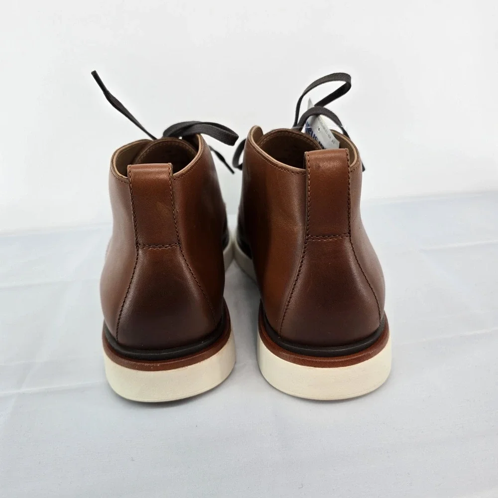 Allen Edmonds Cognac Brown Leather Chukka Boots with Cream Sole